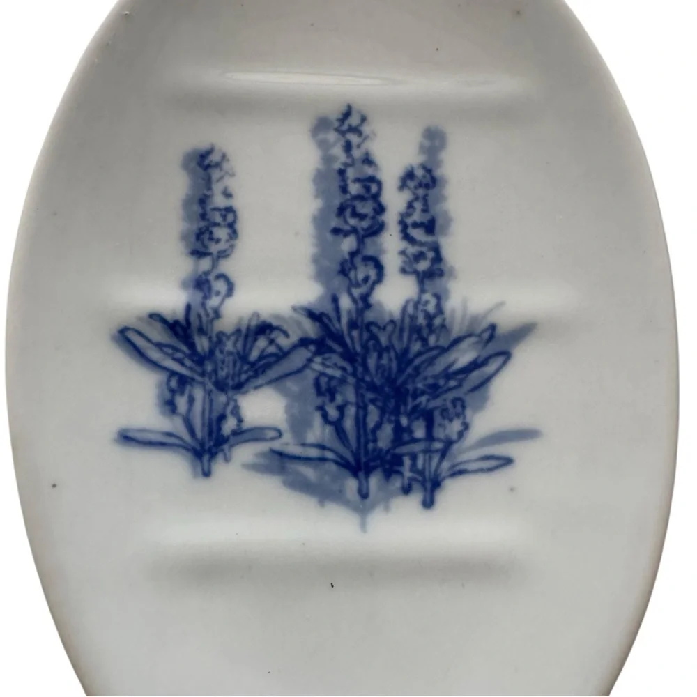 Vintage Oval White and Blue Floral Soap Dish